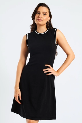 Regular-fit Panelled Tipped Skater Knitwear Dress - Black