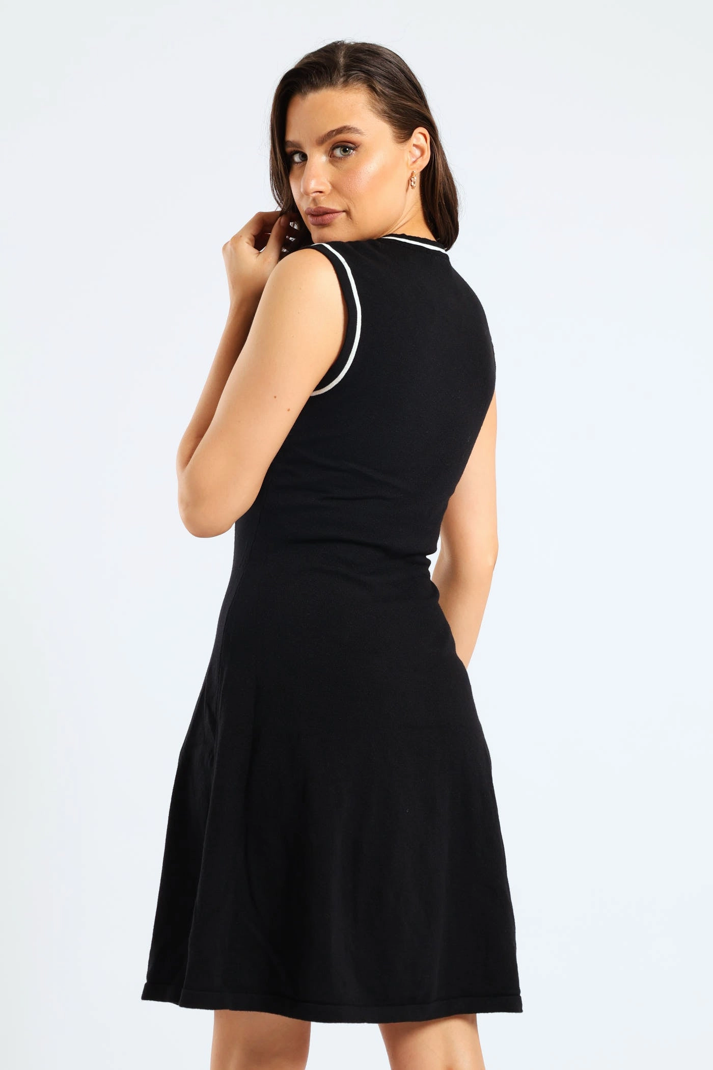 Panelled Tipped Skater Knitwear Dress - Black luxe feel
