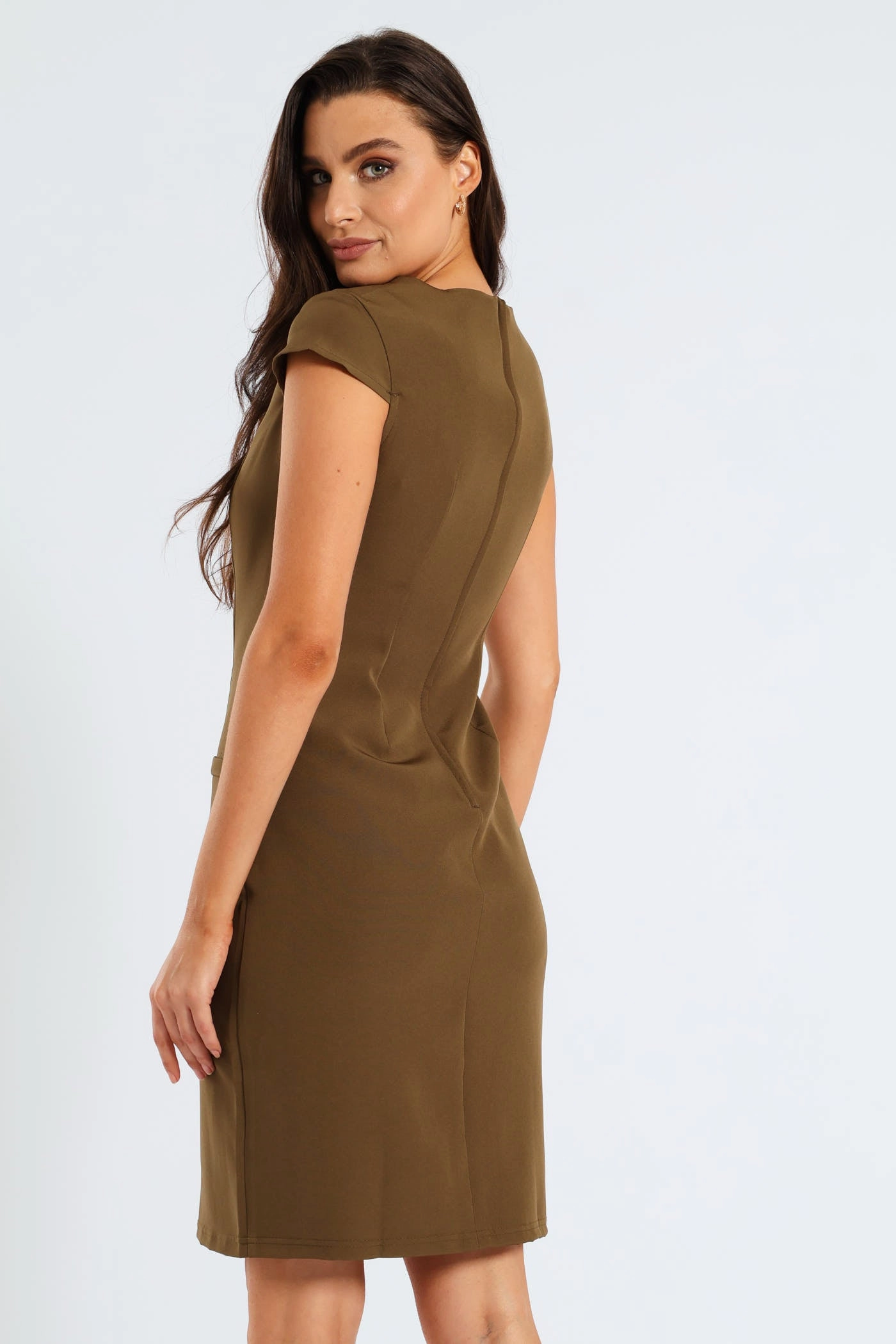 LowProfileZipper Cap Sleeve Work Pencil Dress - Brown
