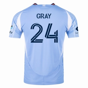 adidas Tayvon Gray New York City FC Authentic Home Jersey 25/26 w/ MLS Patches (Bahia Light Blue) Non Restrictive Movement Endurance Wear