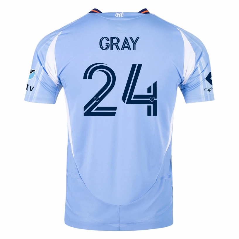 adidas Tayvon Gray New York City FC Authentic Home Jersey 25/26 w/ MLS Patches (Bahia Light Blue) Non Restrictive Movement Endurance Wear