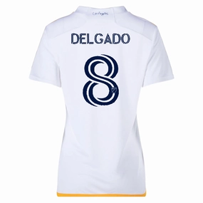 Elastic Cuff Retention Flexible Knit Construction adidas Womens LA Galaxy Delgado Home Jersey 24/25 (White/Yellow/Navy)