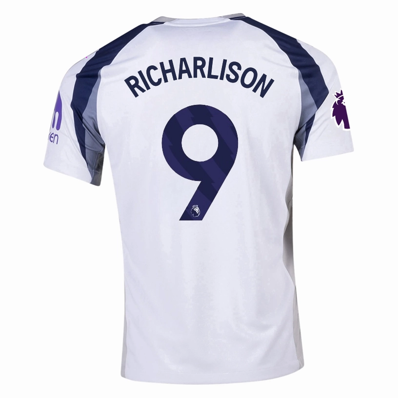 Anti Pilling Fabric Treatment Quick Release Venting Nike Richarlison Tottenham Hotspurs Home Jersey w/ EPL   No Room For Racism Patch 25/26 (White/Iron/Binary Blue)