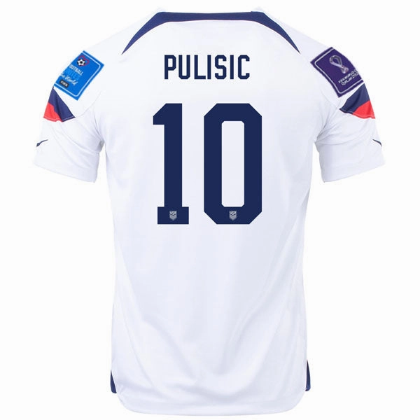 Sun Protection Fabric Air Circulation Nike United States Christian Pulisic Home Jersey 22/23 w/ World Cup 2022 Patches (White/Loyal Blue)