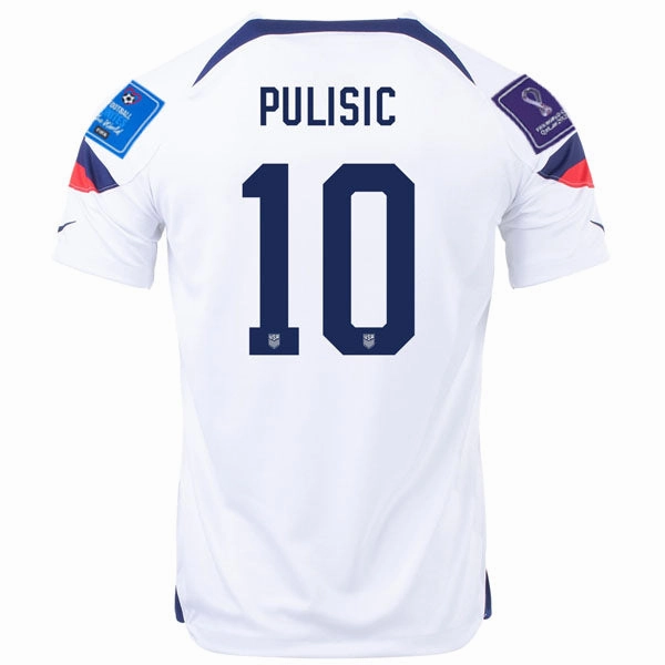 Nike United States Christian Pulisic Home Jersey 22/23 w/ World Cup 2022 Patches (White/Loyal Blue) Every Move Air Flow