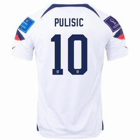 Nike United States Christian Pulisic Home Jersey 22/23 w/ World Cup 2022 Patches (White/Loyal Blue) Zero Chafe Technology Smart Motion