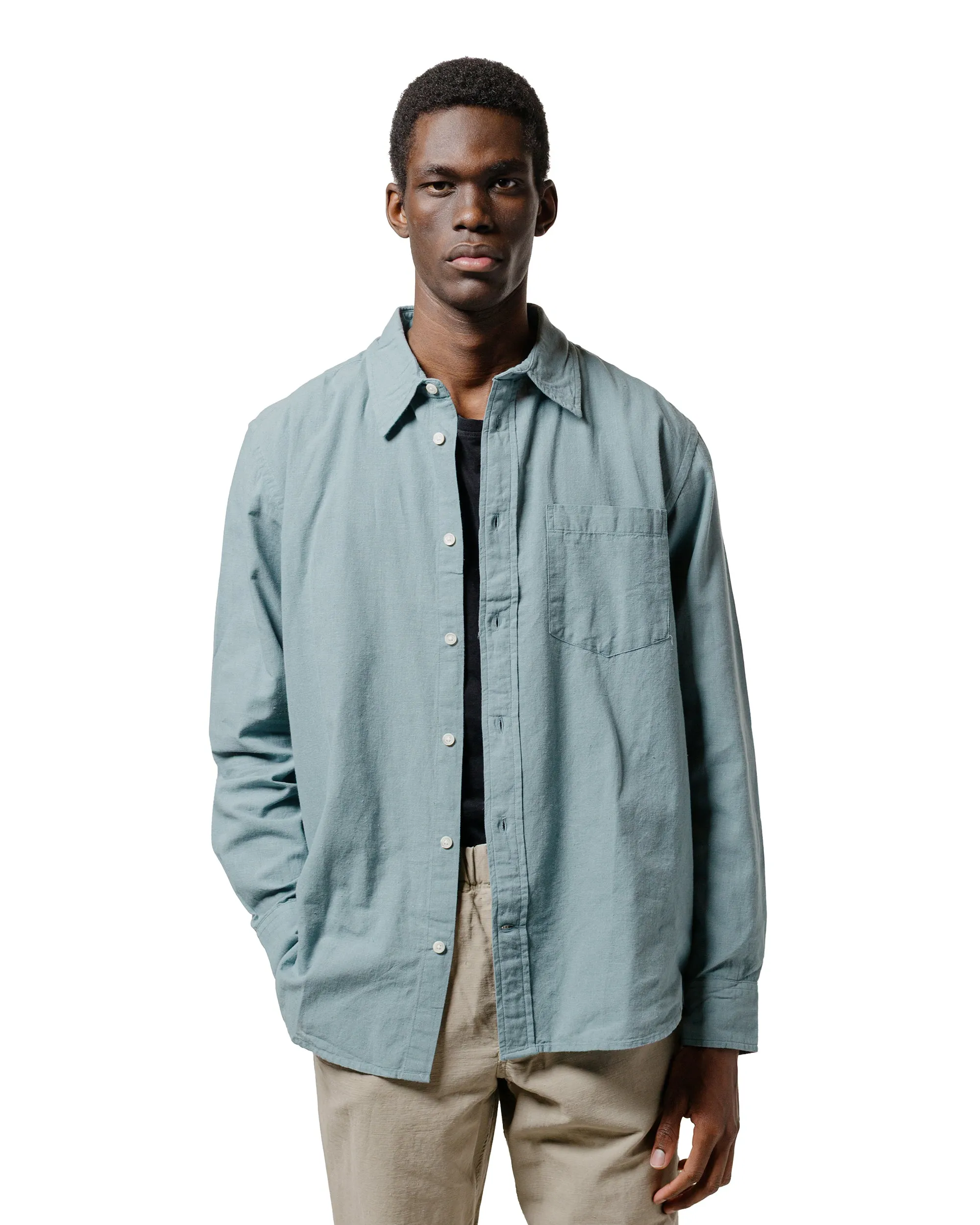 Functional Wear Sleek Silhouette Norse Projects Algot Relaxed Cotton Linen Shirt Greyish Blue