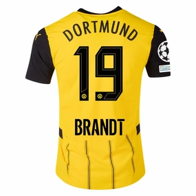 Seamless Stitching Design Street Style Puma Borussia Dortmund Authentic Julian Brandt Home Jersey w/ Champions League Patches 24/25 (Faster Yellow/Puma Black)