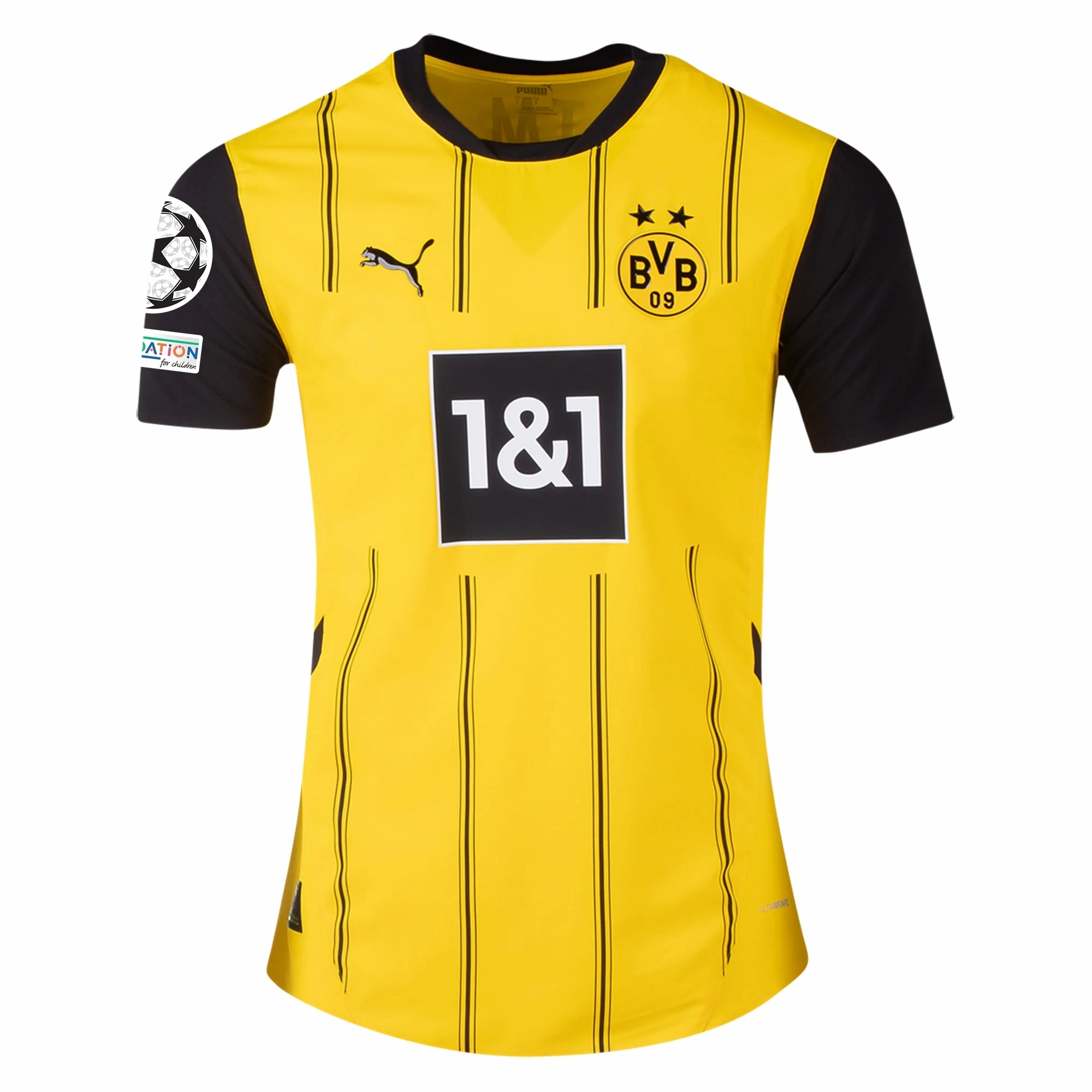 Puma Borussia Dortmund Authentic Julian Brandt Home Jersey w/ Champions League Patches 24/25 (Faster Yellow/Puma Black) Fast Wear Athletic Performance