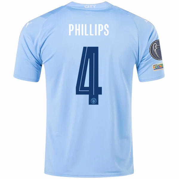 Puma Manchester City Kalvin Phillips Home Jersey w/ Champions League   Club World Cup Patches 23/24 (Team Light Blue/Puma White) No Limits Dynamic Air
