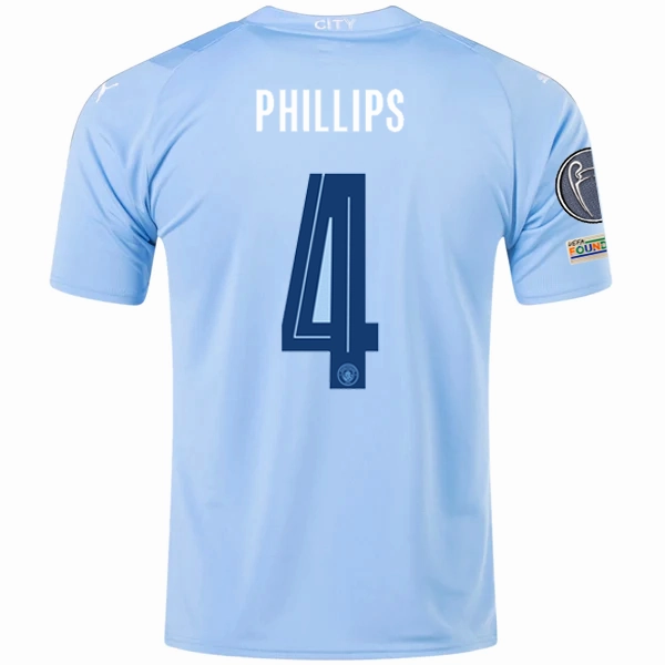 All Day Comfort Flex Puma Manchester City Kalvin Phillips Home Jersey w/ Champions League   Club World Cup Patches 23/24 (Team Light Blue/Puma White)