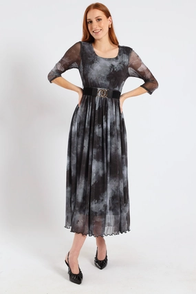 Pleated Mesh Maxi Dress - Marble Grey All-Day Wear
