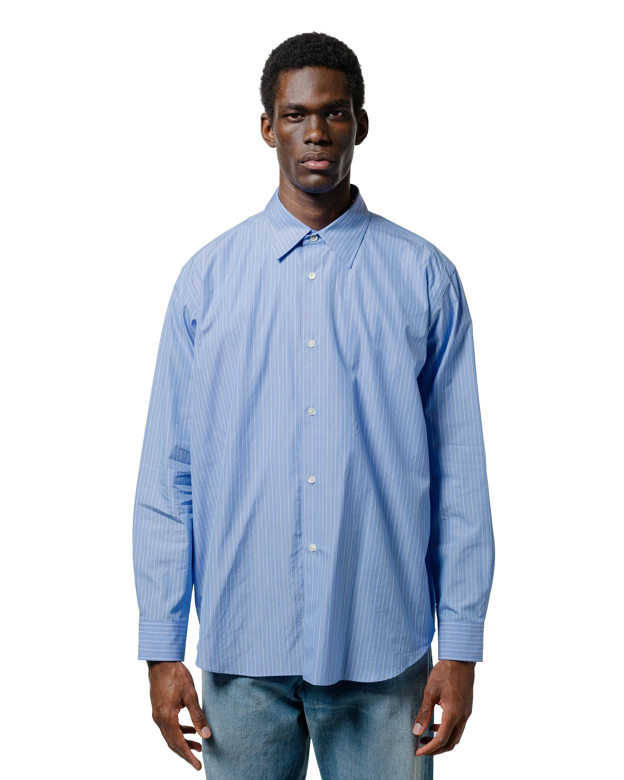 Auralee Suvin High Count Cloth Stripe Shirt Blue Stripe Sophisticated Elegance