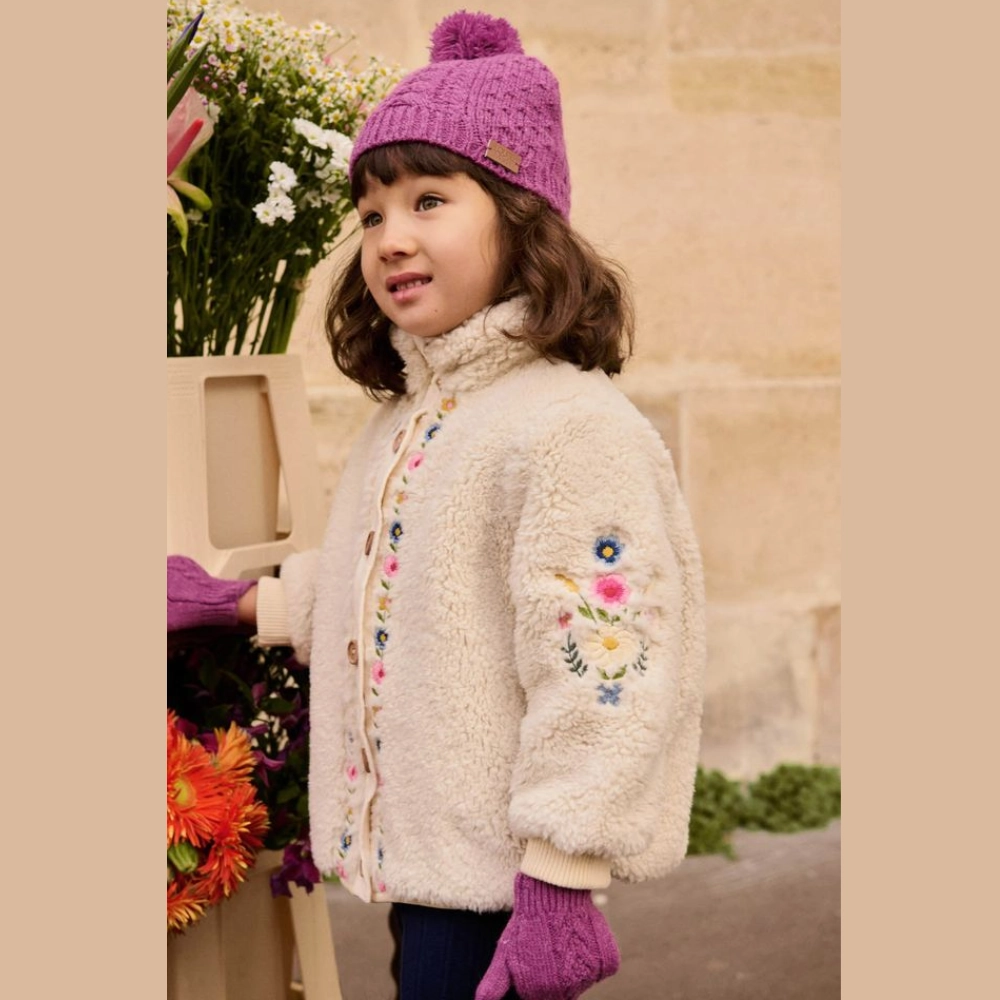 Louise Misha Rosinna Sherpa Coat, Cream Low Profile Fastening Knee Length