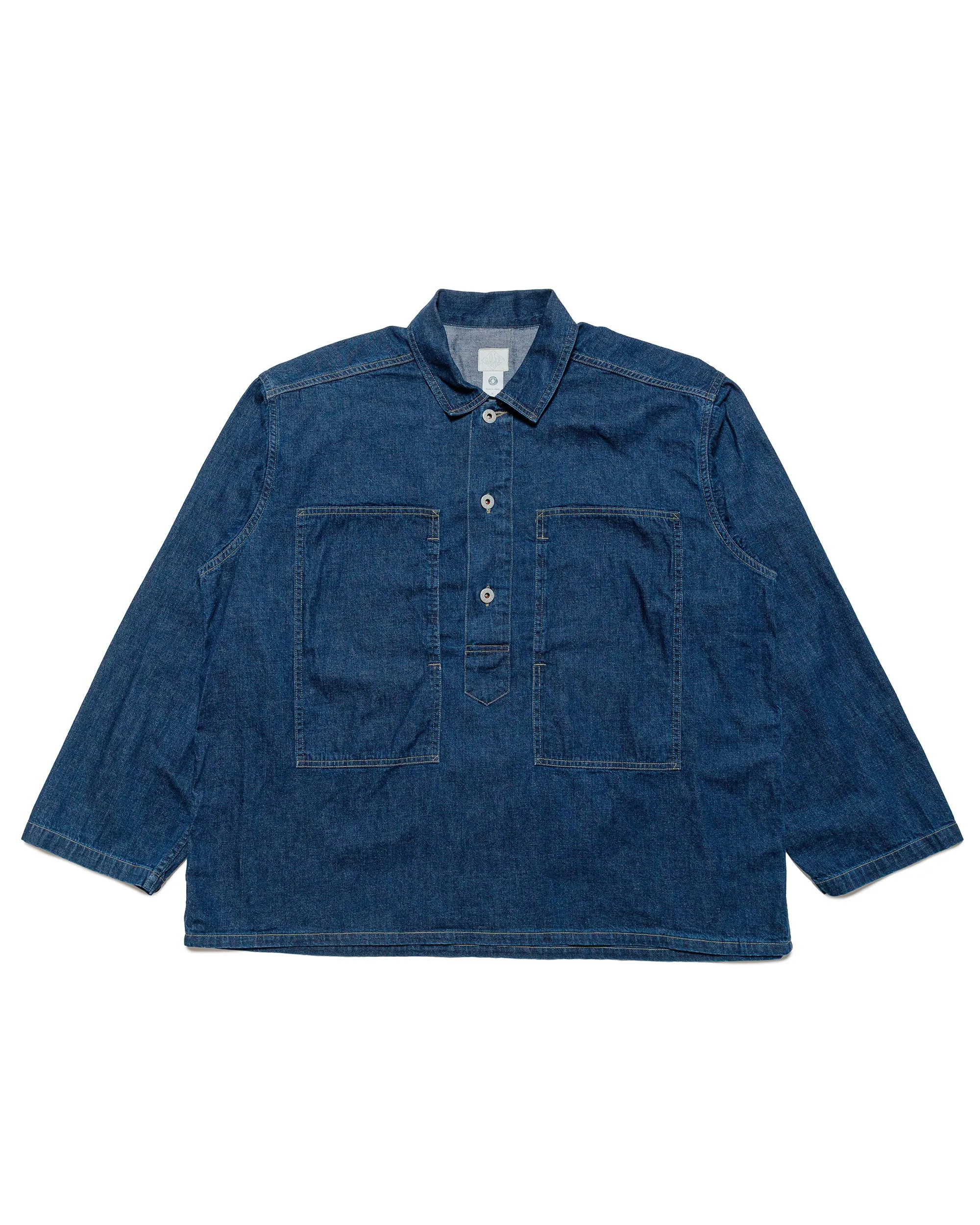 Midweight Textile Post O'Alls ARMY Shirt Blue Denim w/OD Yellow Stitch Indigo