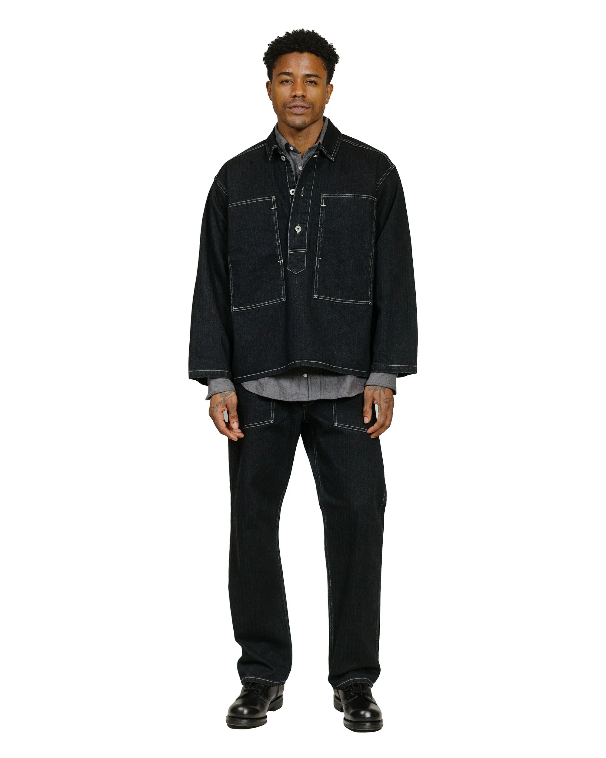Fashion Statement Post O'Alls ARMY Shirt Herringbone Denim Black