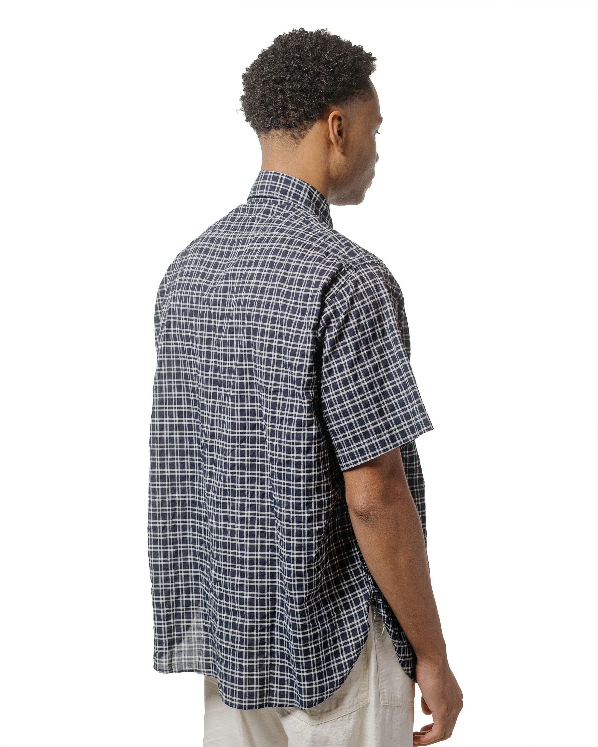 Post O'Alls No.6 Shirt S/S Seersucker Navy Plaid Two Tone Stitching
