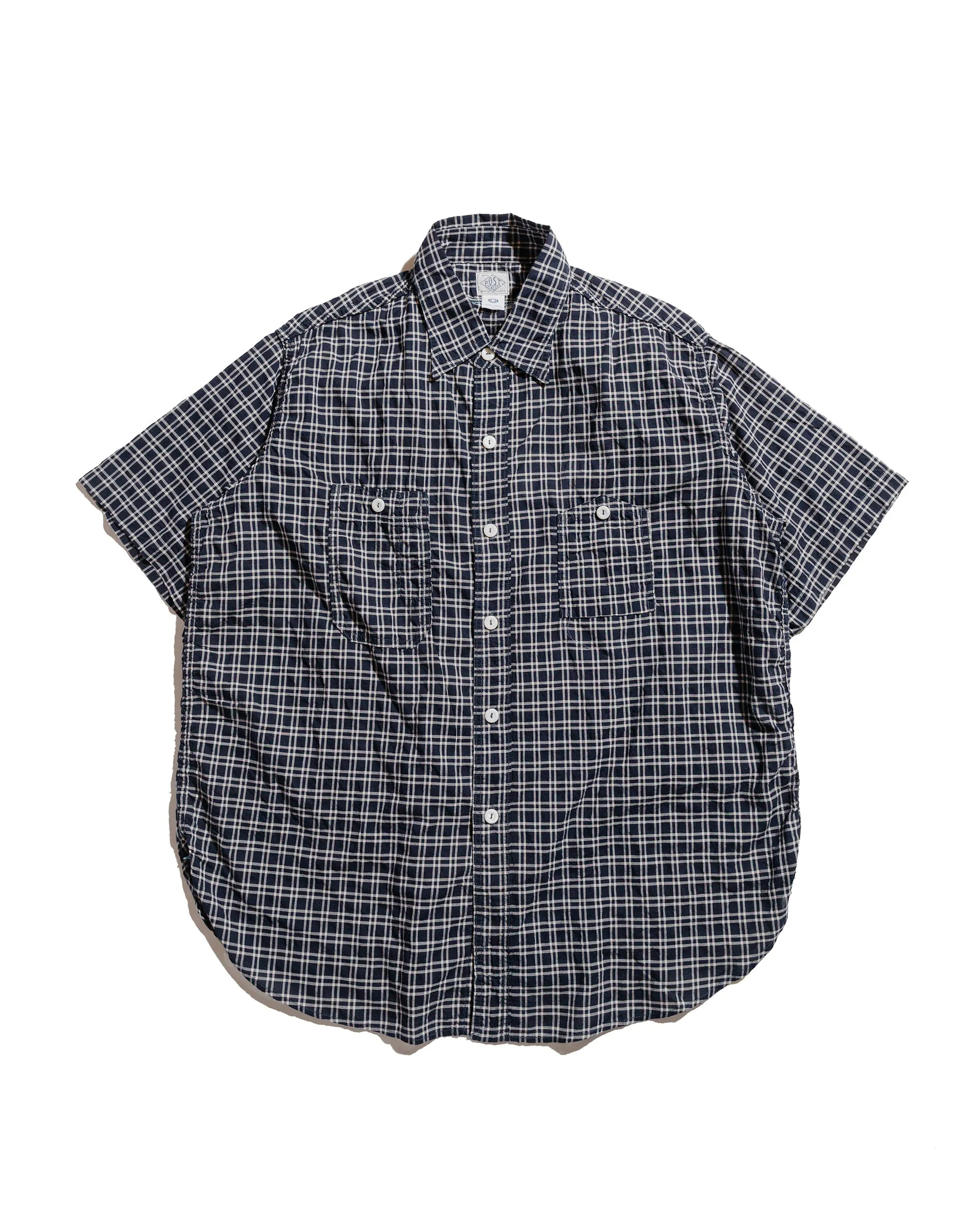 hypoallergenic Gym Companion Post O'Alls No.6 Shirt S/S Seersucker Navy Plaid