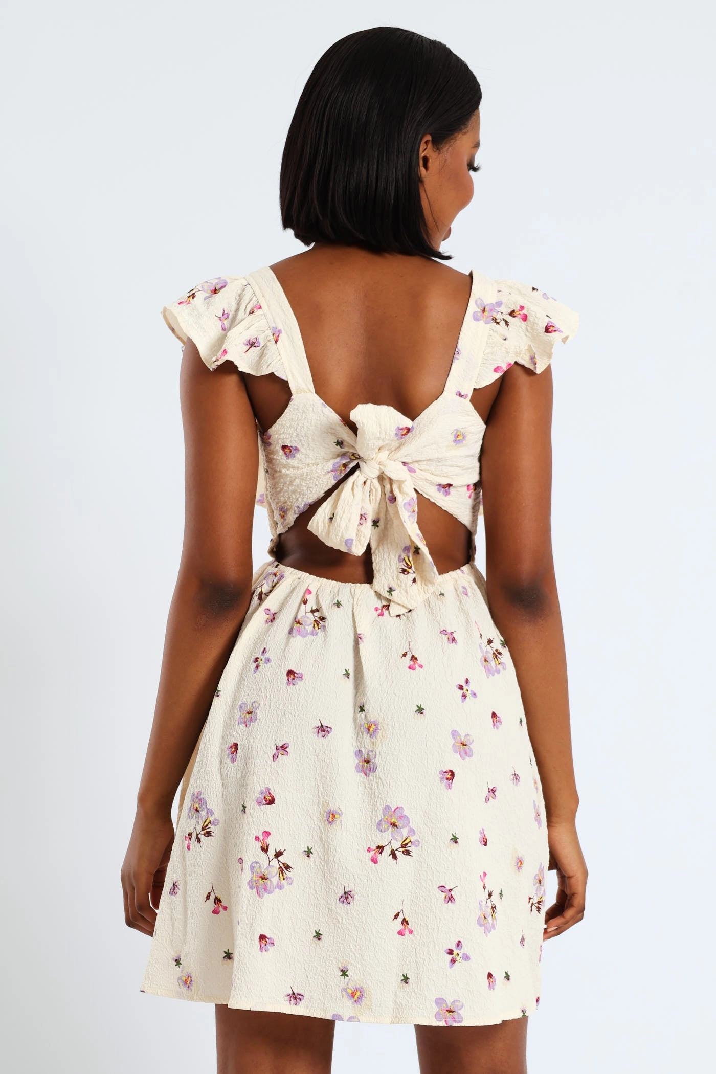 Sculpted Fit Postcard Frill Smock Mini Dress - Cream