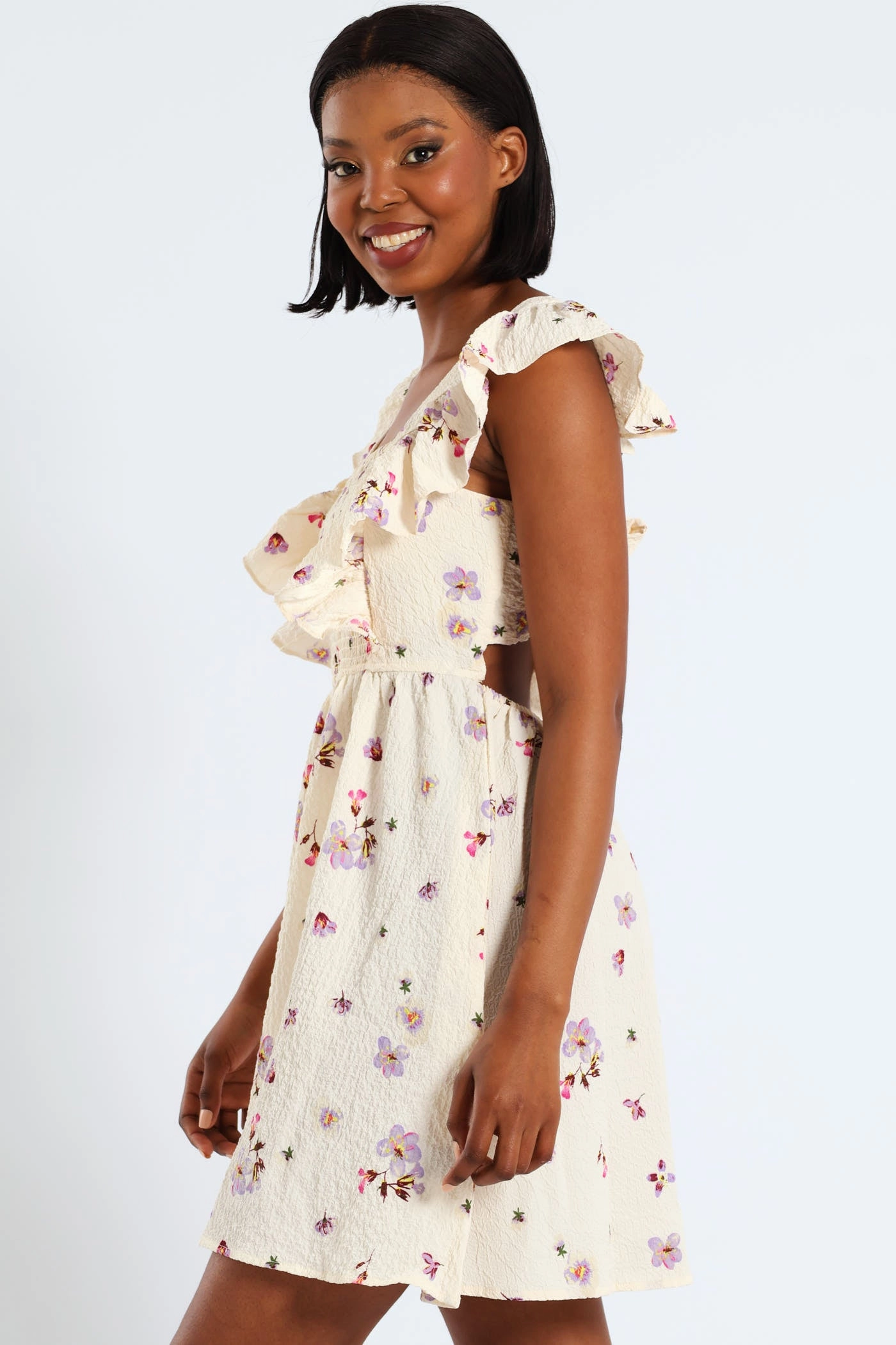 Postcard Frill Smock Mini Dress - Cream Spring Ready Stylish and Simple