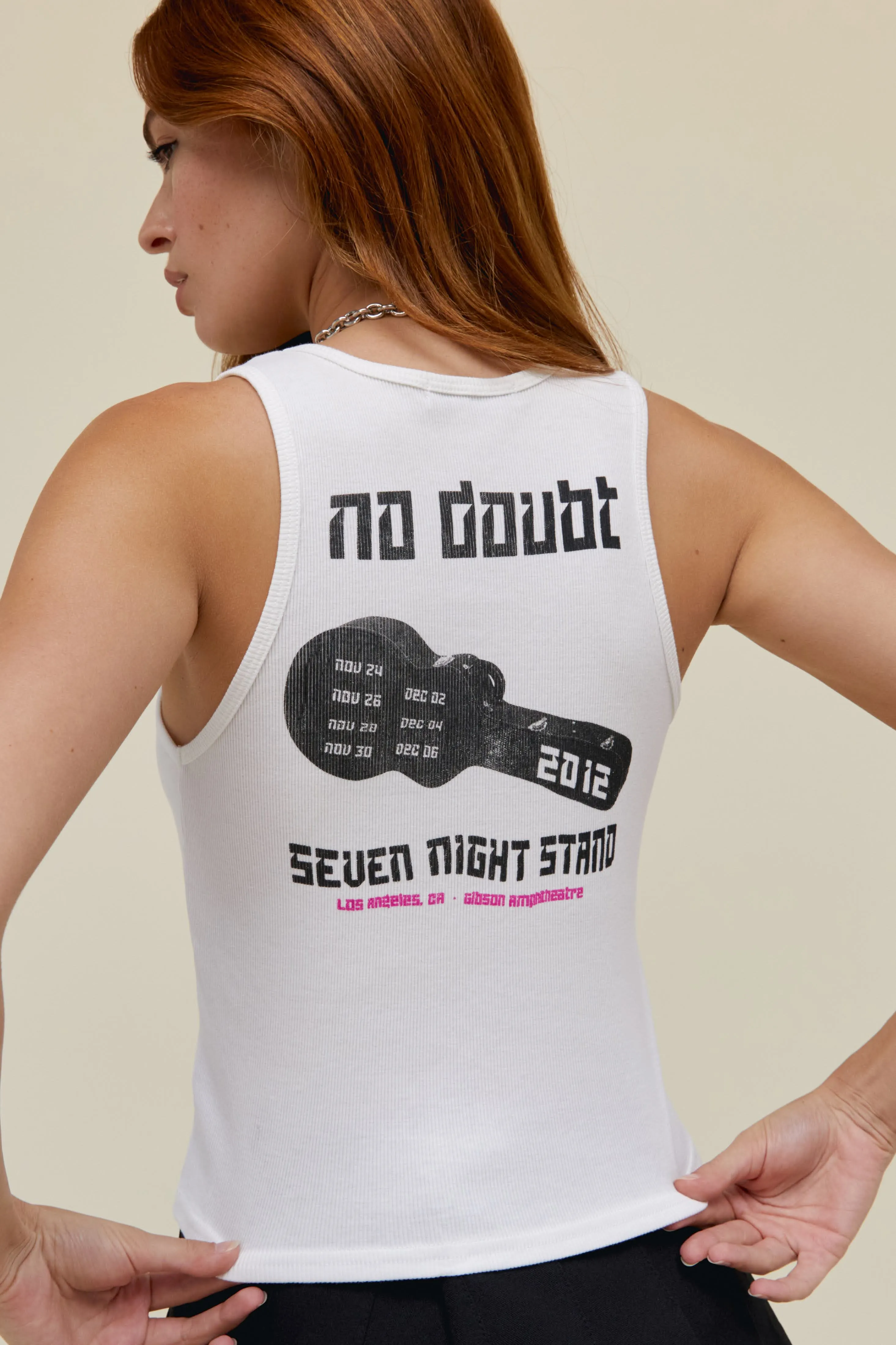 DayDreamer "No Doubt Seven Night Stand Ribbed Tank" W - White / Pink Smooth Yarn Casual Outfit