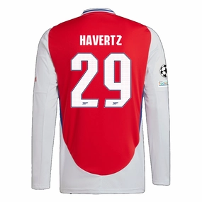 adidas Arsenal Kai Havertz Home Long Sleeve Jersey w/ Champions League Patches 24/25 (Better Scarlet/White) Compression Support Panels Compact Storage Packability