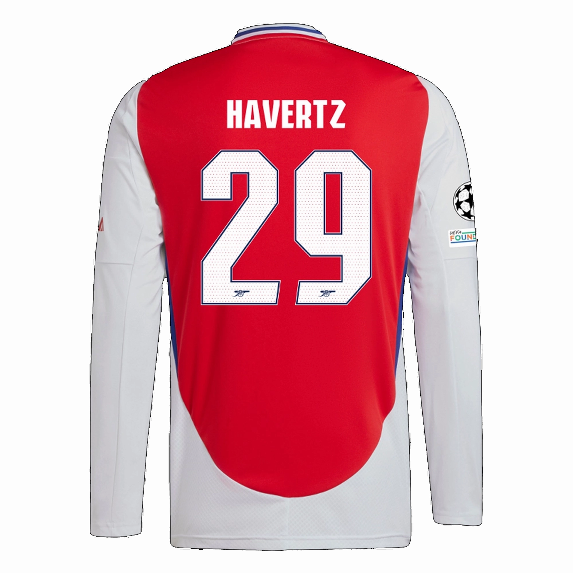 adidas Arsenal Kai Havertz Home Long Sleeve Jersey w/ Champions League Patches 24/25 (Better Scarlet/White) Compression Support Panels Compact Storage Packability