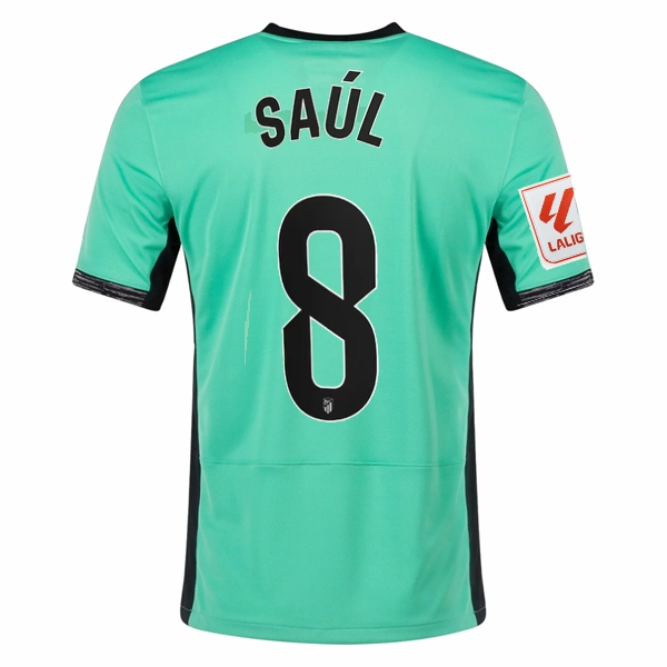 Nike Atletico Madrid Sa??l ???guez Third Jersey w/ La Liga Patch 23/24 (Spring Green/Black) Thermoregulating Lining Soft touch finish