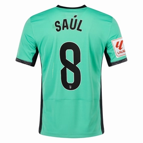 Nike Atletico Madrid Sa??l ???guez Third Jersey w/ La Liga Patch 23/24 (Spring Green/Black) Thermoregulating Lining Soft touch finish