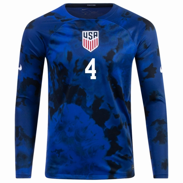Nike United States Tyler Adams Long Sleeve Away Jersey 22/23 (Bright Blue/White) Zip Up