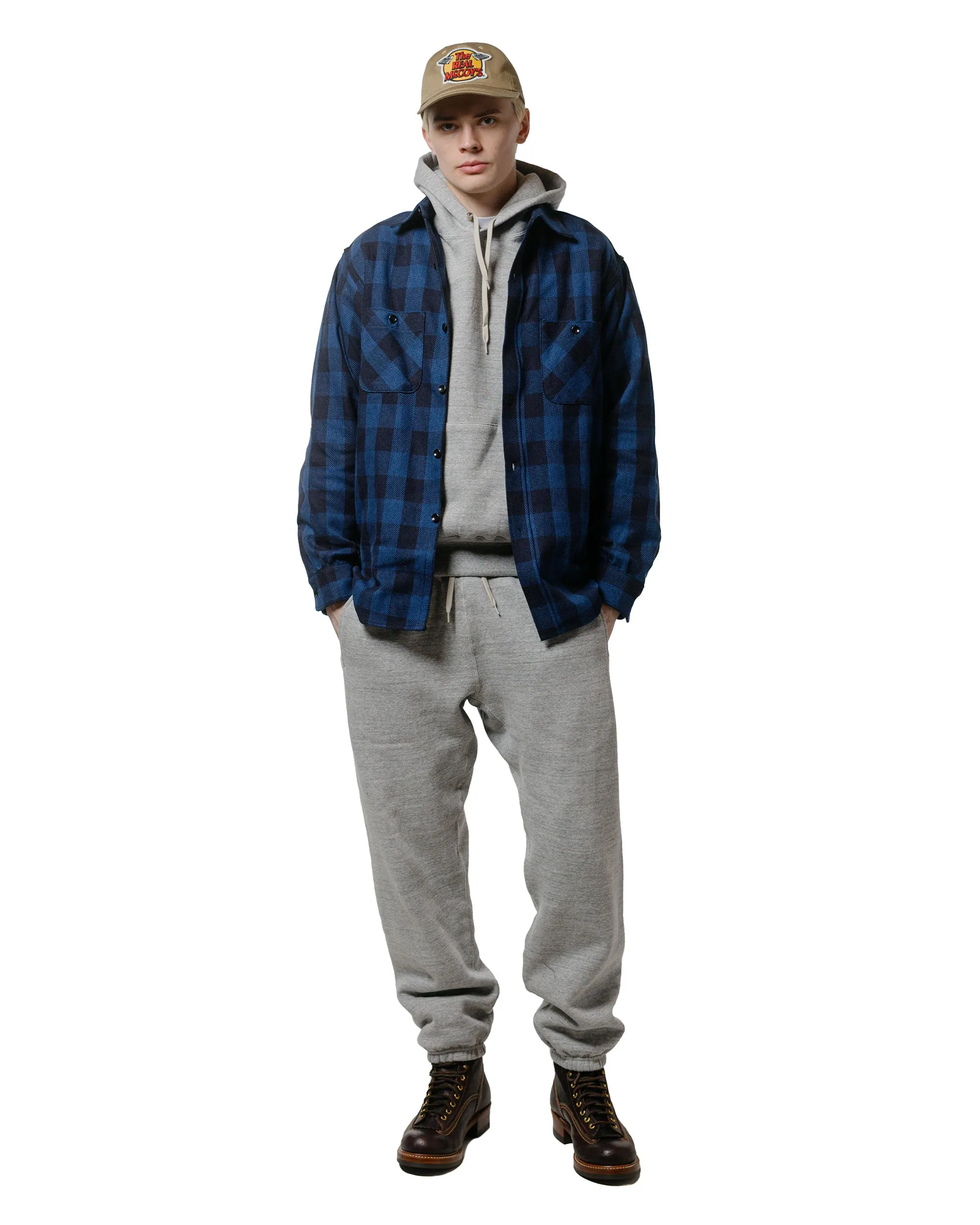 The Real McCoy??s MC24114 10 Oz. Loopwheel Hooded Sweatshirt Gray Relaxed Fit Hoodie Layer Essential