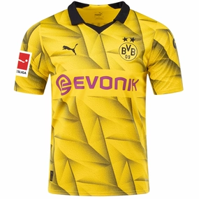 Tubular Body Mapping Friction Free Hemline Design Puma Mens Borussia Dortmund Third Jersey w/ Bundesliga Patch 23/24 (Cyber Yellow/Puma Black)