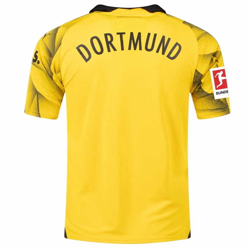 Puma Mens Borussia Dortmund Third Jersey w/ Bundesliga Patch 23/24 (Cyber Yellow/Puma Black) Slim Silhouette Endurance Fit