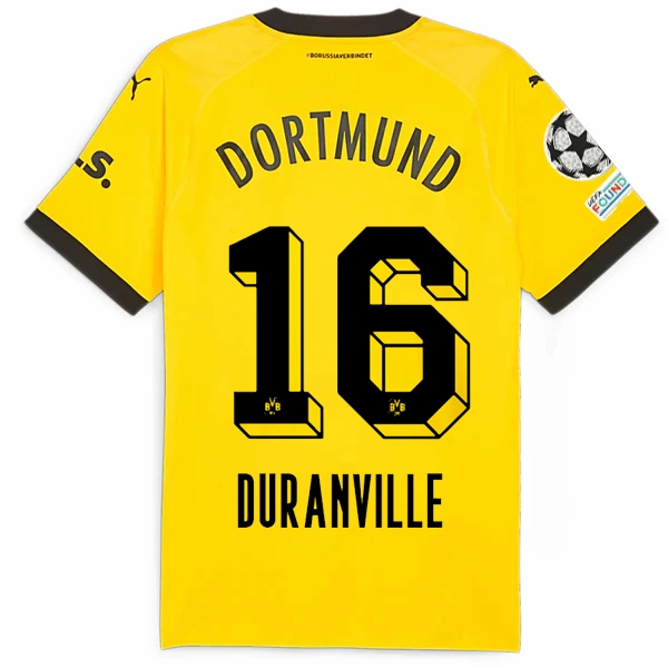 Puma Borussia Dortmund Authentic Duncanville Home Jersey w/ Champions League Patches 23/24 (Cyber Yellow/Puma Black) Breathe Easy Double Layered Edge Reinforcement