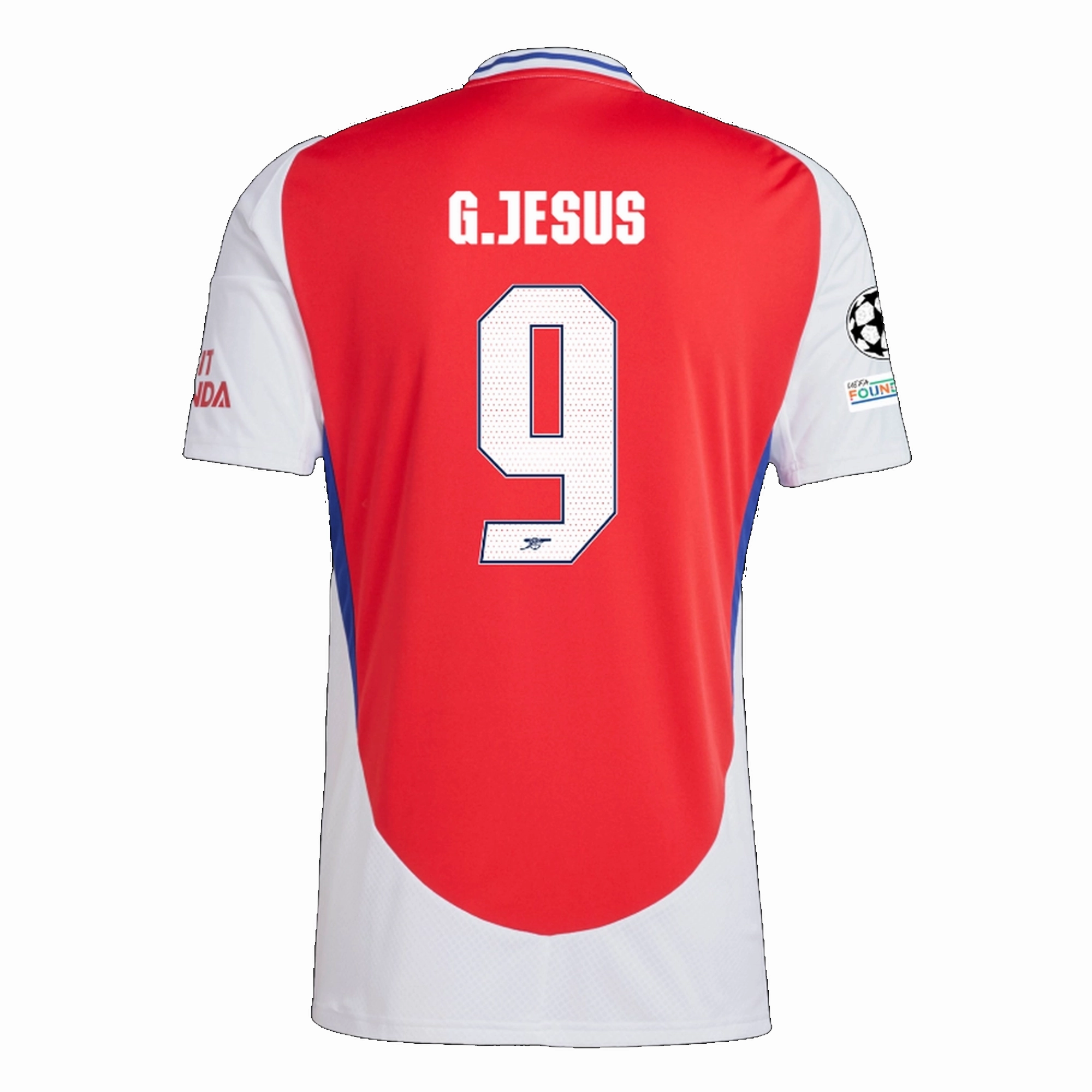 Ventilated Back Panels No Bulk adidas Arsenal Gabriel Jesus Home Jersey w/ Champions League Patches 24/25 (Better Scarlet/White)