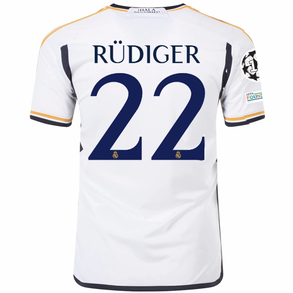 Durable Recycled Blend adidas Real Madrid Antonio Rudiger Home Jersey w/ Champions League   Club World Cup Patches 23/24 (White)