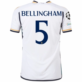 adidas Real Madrid Authentic Jude Bellingham Home Jersey w/ Champions League   Club World Cup Patches 23/24 (White) Quick Adjust Soft Inner Lining