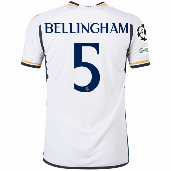 adidas Real Madrid Authentic Jude Bellingham Home Jersey w/ Champions League   Club World Cup Patches 23/24 (White) Quick Adjust Soft Inner Lining