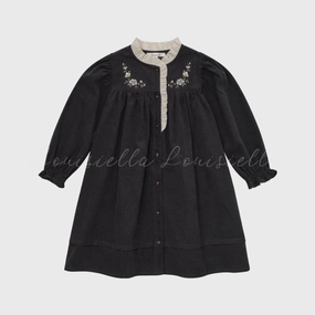 Louisiella Noir Corduroy Dress, Charcoal Silky Shine