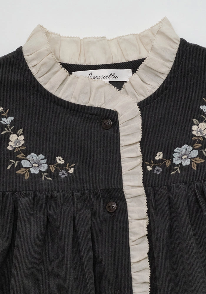 Louisiella Noir Corduroy Dress, Charcoal Vintage Vibe