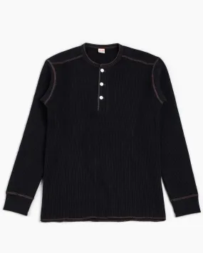 The Real McCoy's MC17117 Waffle Henley Shirt L/S Black slim fit