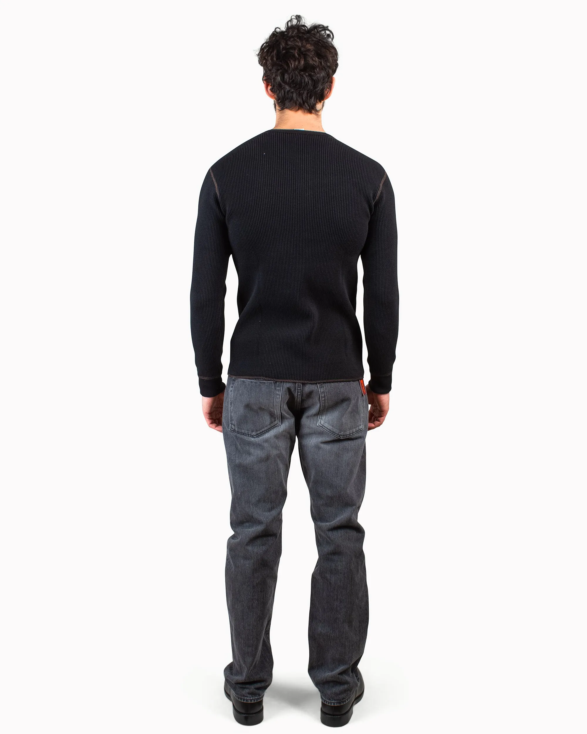 The Real McCoy's MC17117 Waffle Henley Shirt L/S Black Teenager coolness