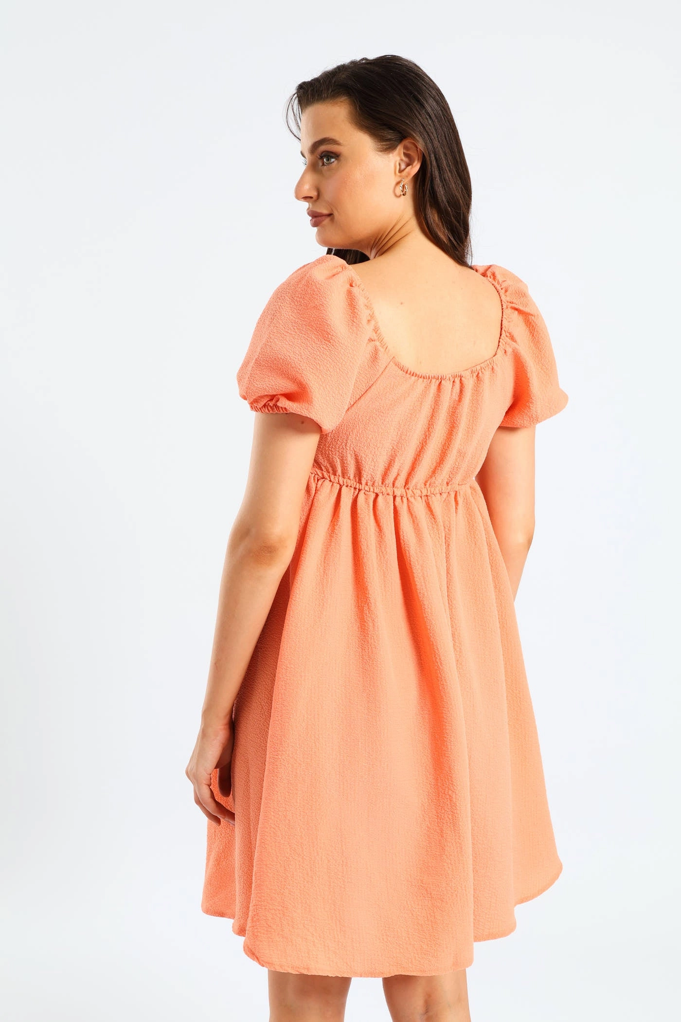 Soft Movement Puff Sleeve Tie-Front Gypsy Mini Dress - Light Coral