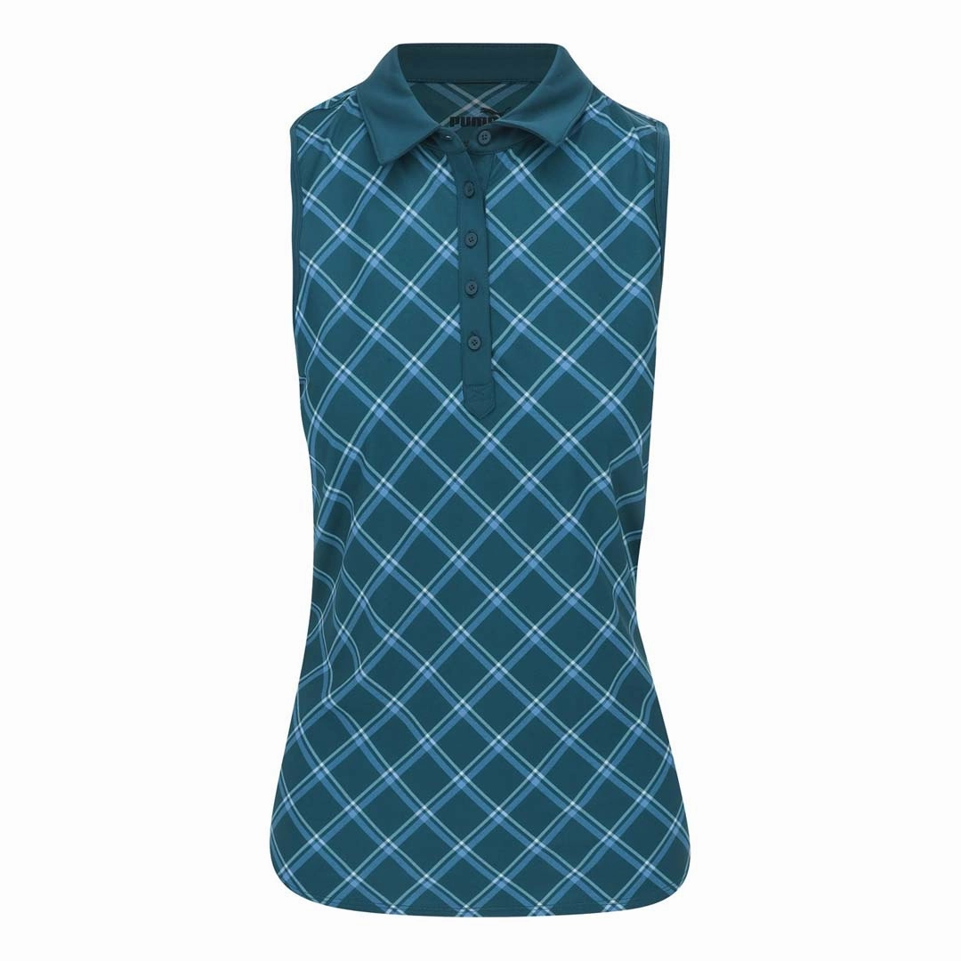 Puma - Women's Cloudspun Plaid Sleeveless Polo (623919 02) Silent Fit Sport Ready Gear