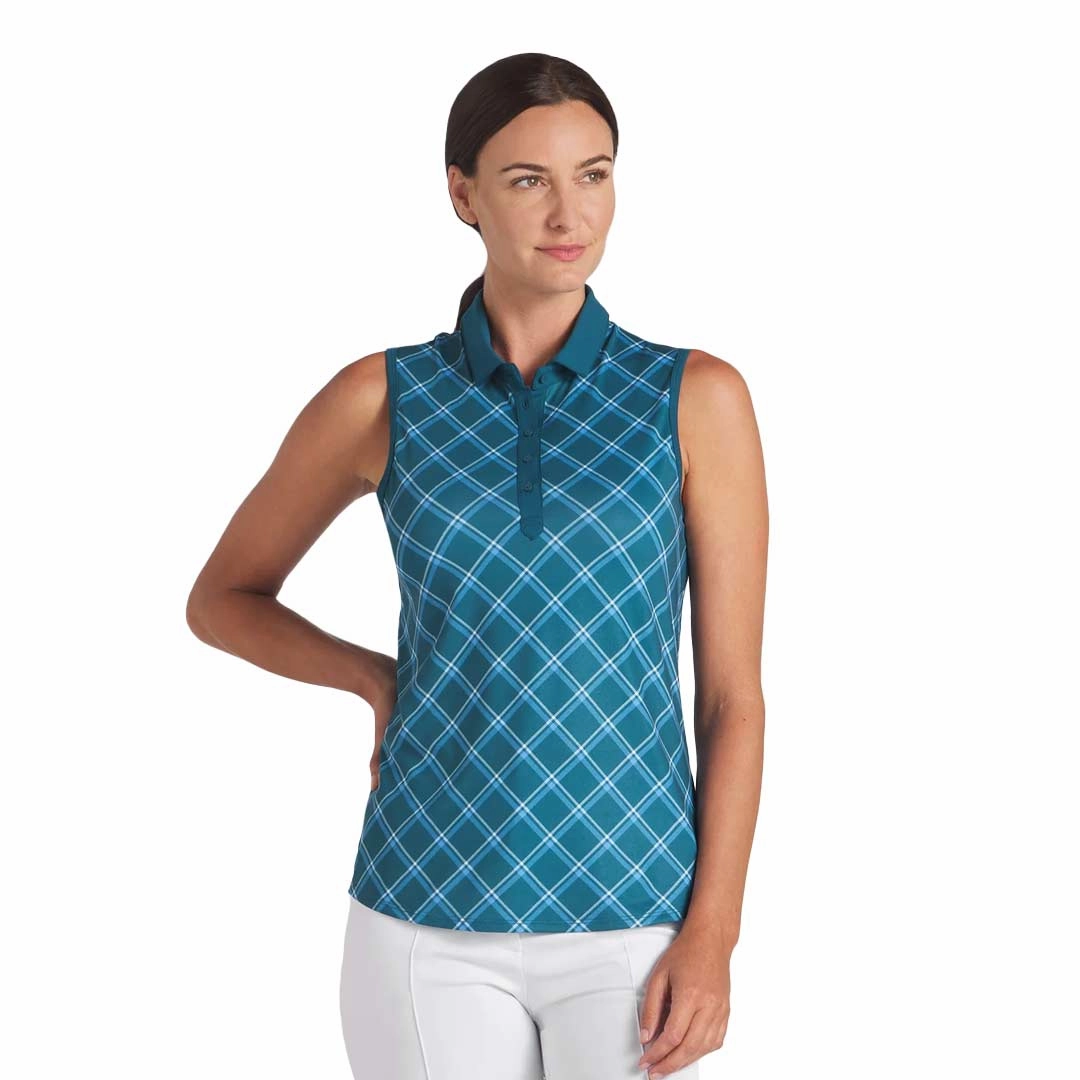 Zero Slip Inner Layer Casual Wear Puma - Women's Cloudspun Plaid Sleeveless Polo (623919 02)