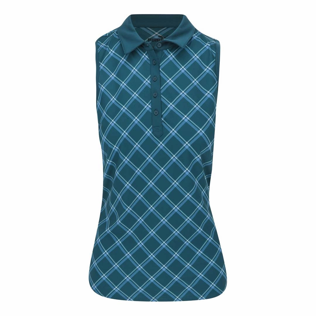 Seamless Stitching Design Outdoor Ready Puma - Women's Cloudspun Plaid Sleeveless Polo (623919 02)