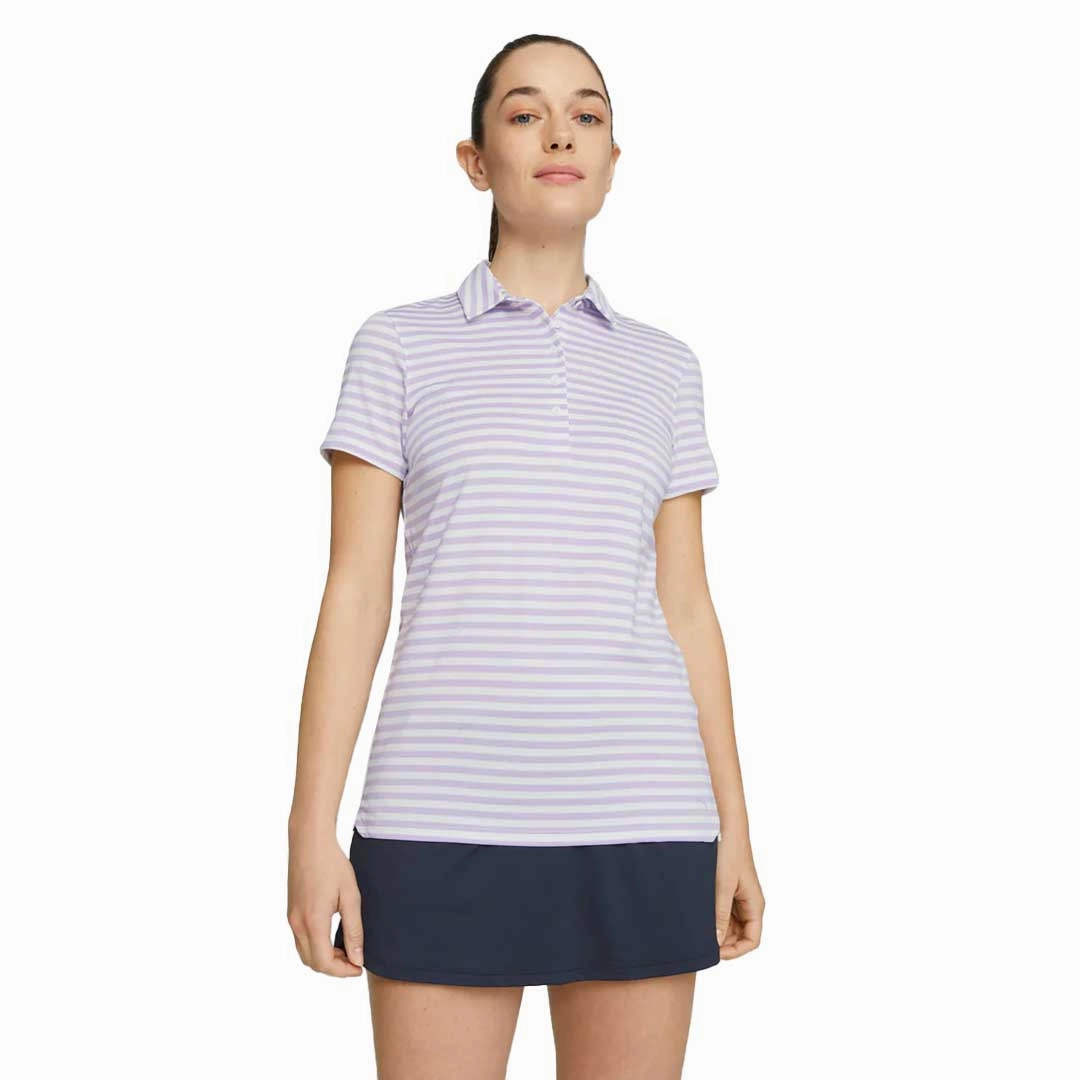 Bonded Stitch Details Puma - Women's MATTR Somer Stripe Short Sleeve Golf Polo (621880 06)