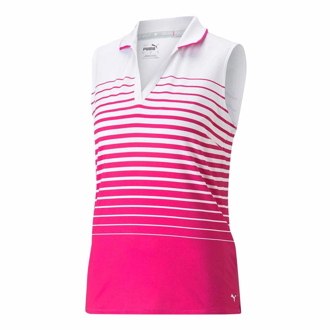 Rolling Storage Pocket Puma - Women's MATTR Stripe Sleeveless Golf Polo (537496 12)