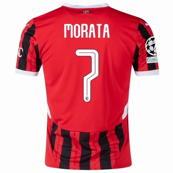Puma AC Milan Alvaro Morata Home Jersey w/ Champions League Patches 24/25 (Puma Red/Puma Black) Sweat Wicking Ribbing Flexible Neck Opening