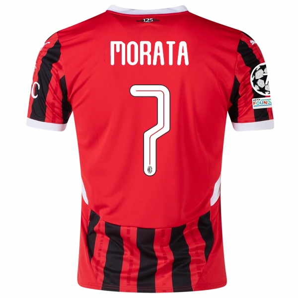 Puma AC Milan Alvaro Morata Home Jersey w/ Champions League Patches 24/25 (Puma Red/Puma Black) Hygroscopic Fiber Blend
